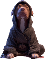 Trip the three-legged pit bull sitting calmly in a zen pose